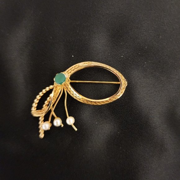 Vintage Art Nouveau Style Brooch with Faux Pearls - Picture 1 of 5